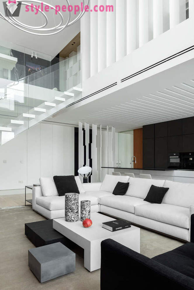 The interior of the two-level penthouse in Moscow
