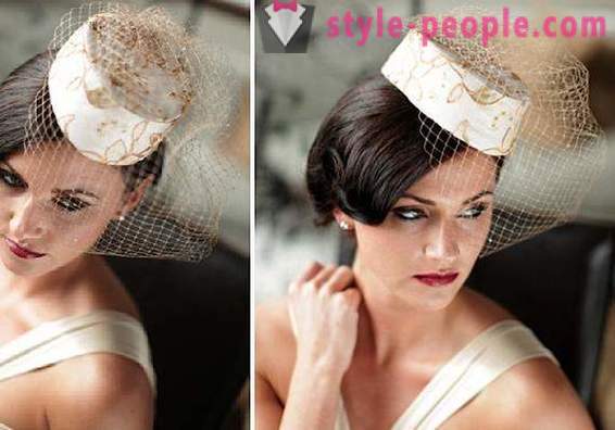 Hat with a veil. With their hands, you can create an elegant and noble image