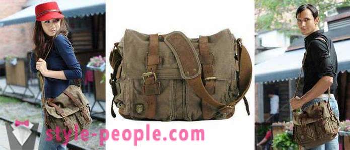 Styles of bags: military, retro, classic. Road and sports bags. clutch female