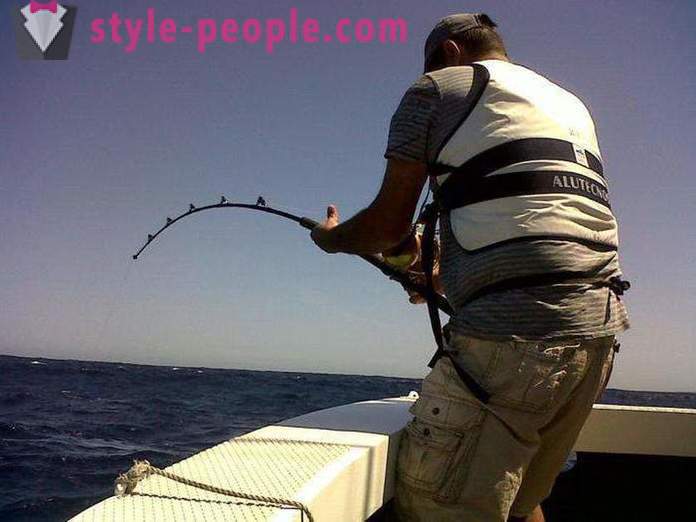 The on-board a fishing rod. Fishing from a boat