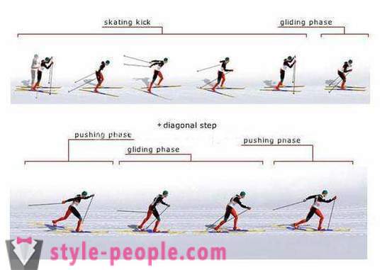 Ridge course skiing. Technique of skating
